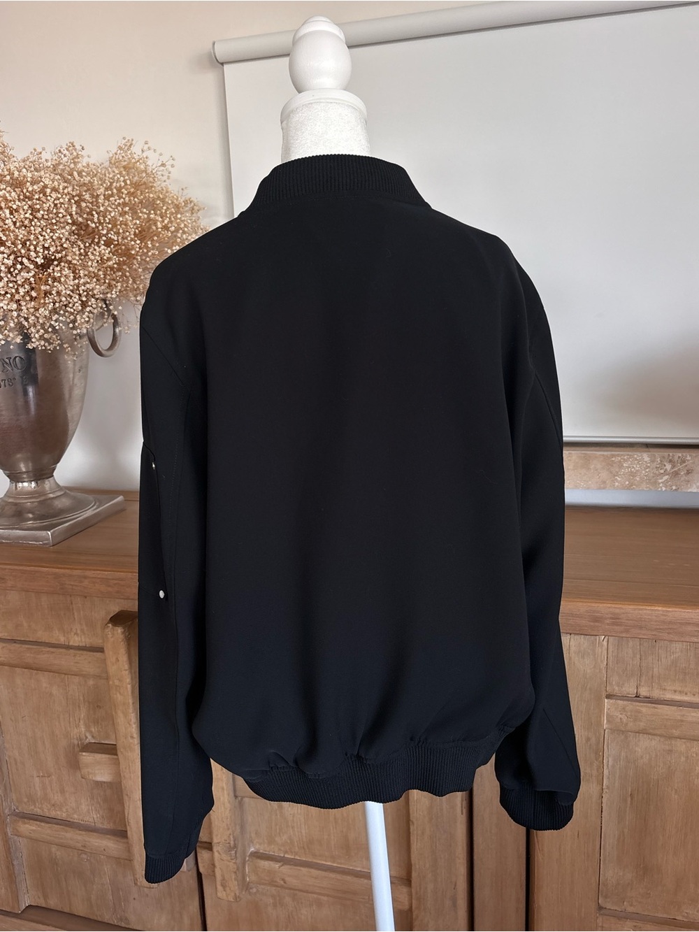 MICHAEL Michael Kors Black Silky Bomber Jacket Silver Zip L Y2K Fall - Picture 8 of 13